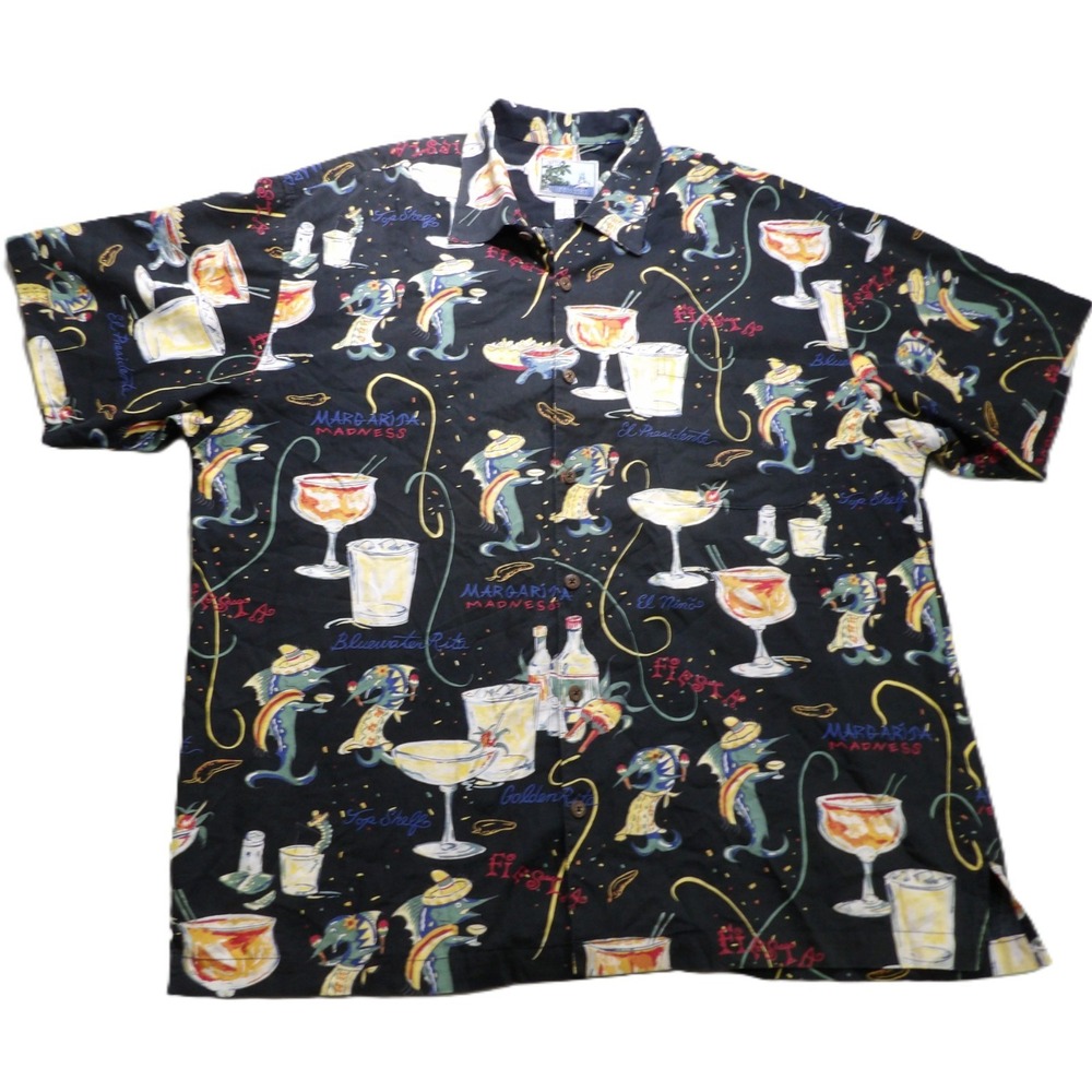 VTG AFTCO Bluewater USA Shirt Men Margarita Mexican Fiesta Fishing Camp Rayon